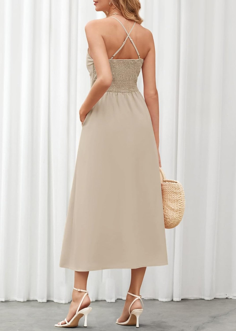 Joly - Sleeveless V Neck Cutout Slit Casual Beach Party Dress with Pockets