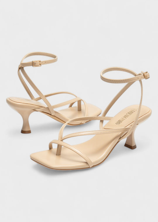 Kassie - Square Toe Strappy Kitten Heels