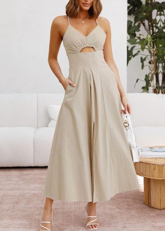Joly - Sleeveless V Neck Cutout Slit Casual Beach Party Dress with Pockets