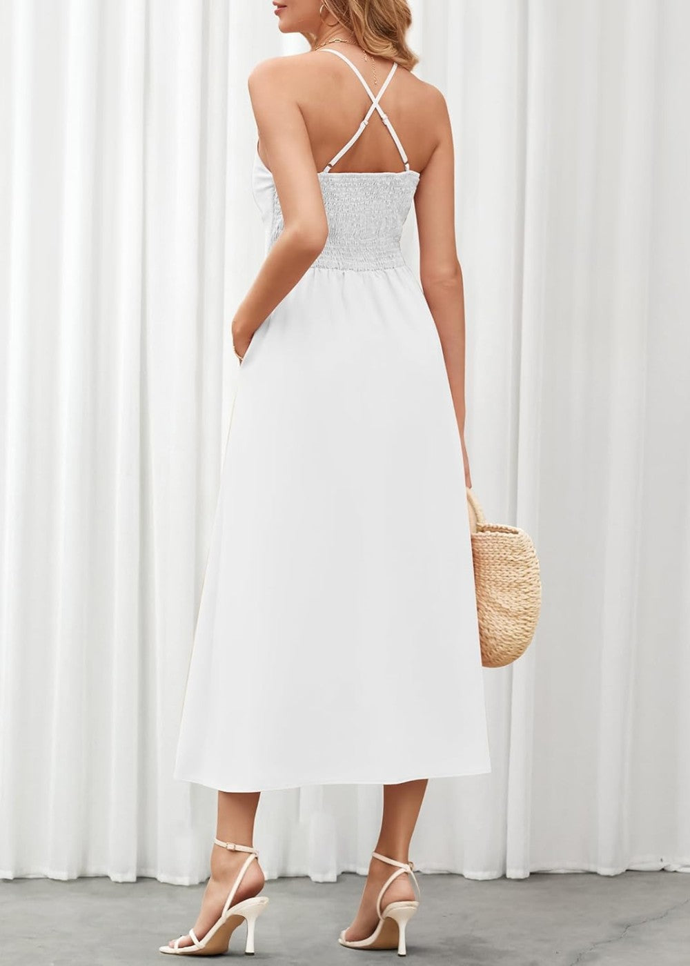 Joly - Sleeveless V Neck Cutout Slit Casual Beach Party Dress with Pockets