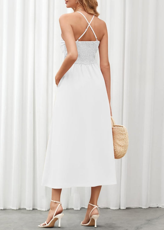 Joly - Sleeveless V Neck Cutout Slit Casual Beach Party Dress with Pockets