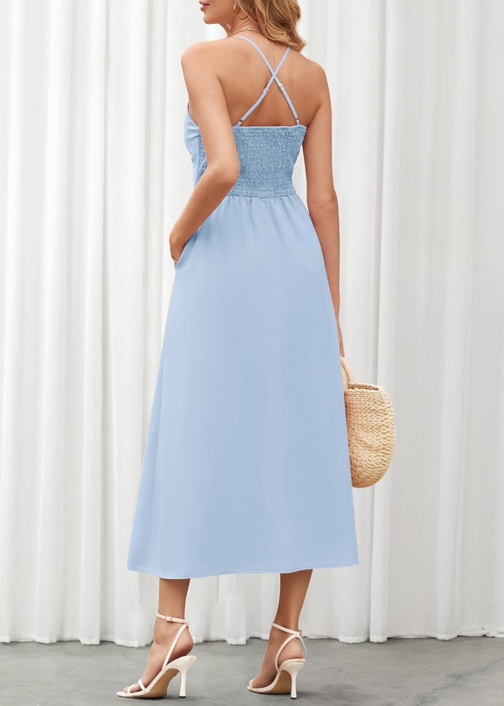Joly - Sleeveless V Neck Cutout Slit Casual Beach Party Dress with Pockets