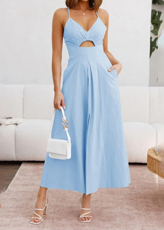 Joly - Sleeveless V Neck Cutout Slit Casual Beach Party Dress with Pockets