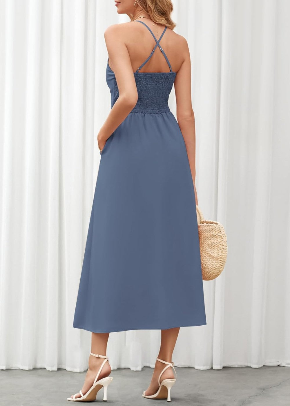 Joly - Sleeveless V Neck Cutout Slit Casual Beach Party Dress with Pockets