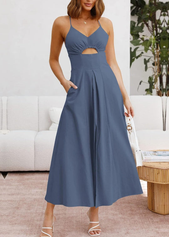 Joly - Sleeveless V Neck Cutout Slit Casual Beach Party Dress with Pockets