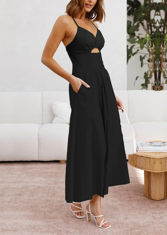 Joly - Sleeveless V Neck Cutout Slit Casual Beach Party Dress with Pockets