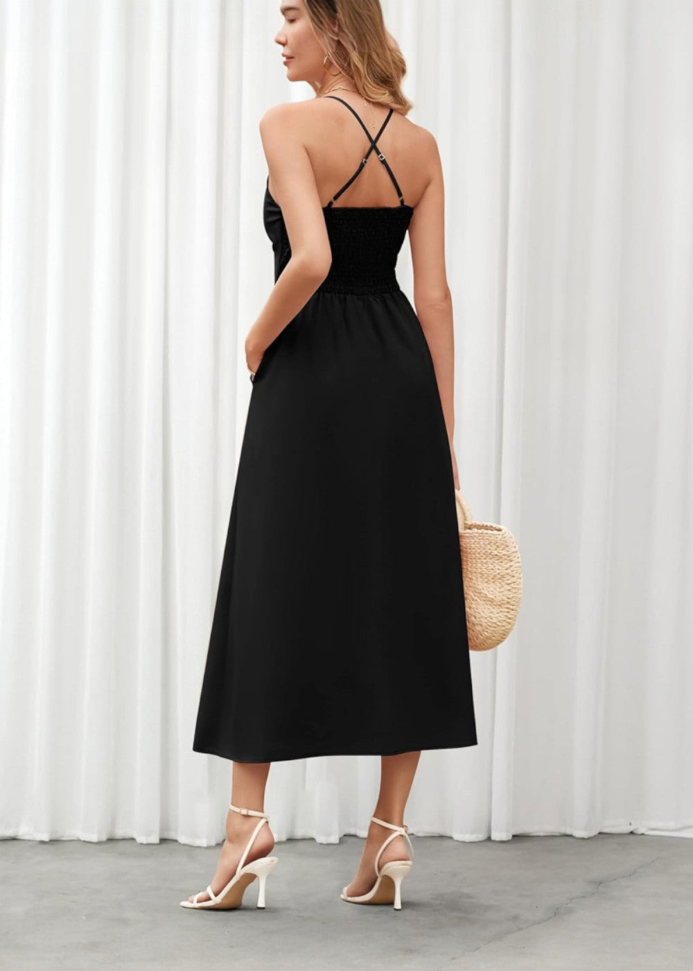 Joly - Sleeveless V Neck Cutout Slit Casual Beach Party Dress with Pockets