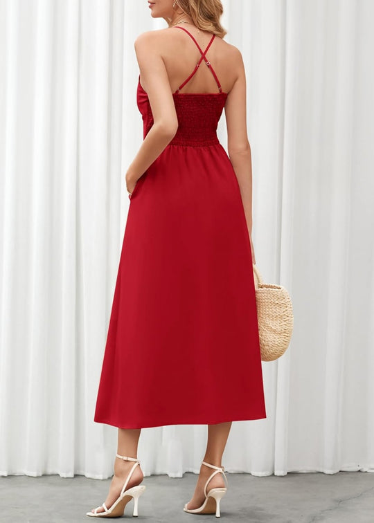 Joly - Sleeveless V Neck Cutout Slit Casual Beach Party Dress with Pockets