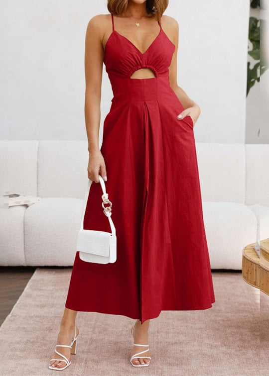 Joly - Sleeveless V Neck Cutout Slit Casual Beach Party Dress with Pockets