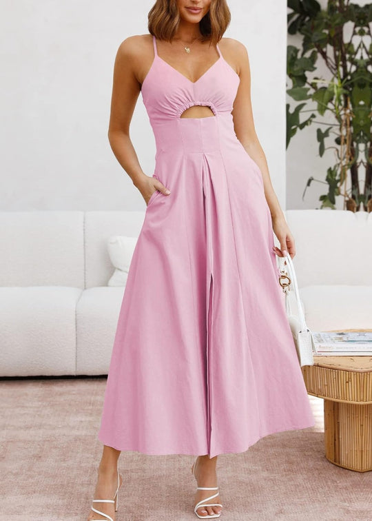 Joly - Sleeveless V Neck Cutout Slit Casual Beach Party Dress with Pockets