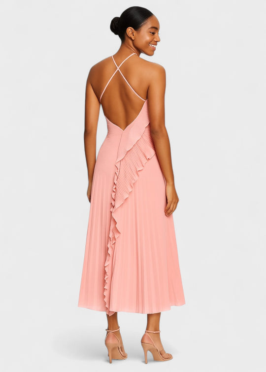 Elegant halter-neck dress with cascading ruffles - Vichy Signature